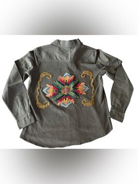 Miss Me Olive Embroidered Jacket XS Boho Western Utility Cotton Shacket